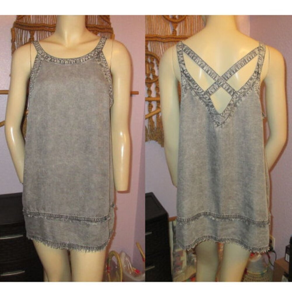 Doe & Rae Forever Young Blouse Top L Sleeveless Tunic Fringe Strappy Fairy Boho